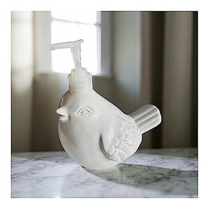 PIER 1 White Ceramic Soap Liquid Dispenser 7” Bird-Shaped